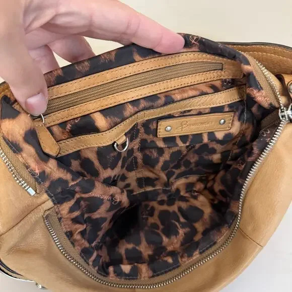 B Makowsky Leather Shoulder Bag Tan Slouchy Hobo Purse Soft Pebbled Satchel - Picture 3 of 9